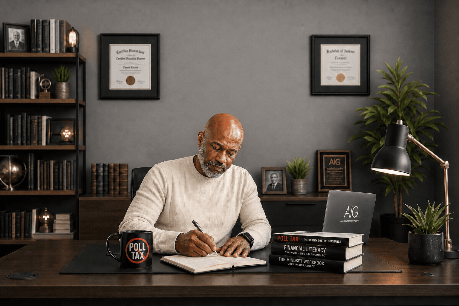 Dr. Craig writing at his desk